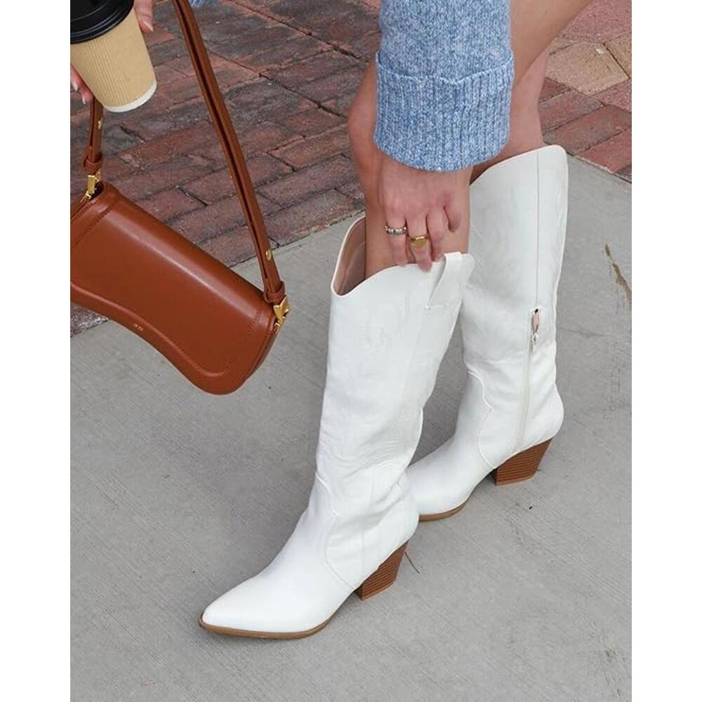 Knee High White Fashion Cowboy Boot, Size 9 - Picture 5 of 5